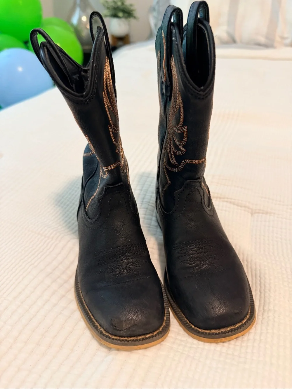 Kids Black Western Cowboy Boots with Contrast Stitching